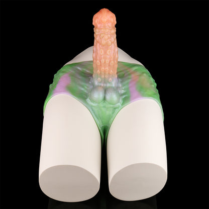 Strap-On Penis Sleeve Bitter Melon Nubs – Triple Swirl, Jade Scrotum & Wearable Fetish | Platinum Silicone | SiliconeLust
