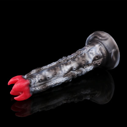 Alien-Tentakel Ovipositor: Phallischer Fantasy-Eiablageapparat in Schwarz-Meliert mit Pumpe, Eiern & Saugfuß