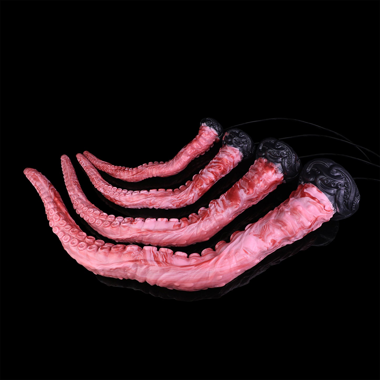 Tiefsee-Tentakel Long Dildo – Korallenpink mit Saugnapf-Reihen, 4 Größen (S/M/L/XL), HD-Kamera & Schwarzer Skulptursockel aus Platin-Silikon