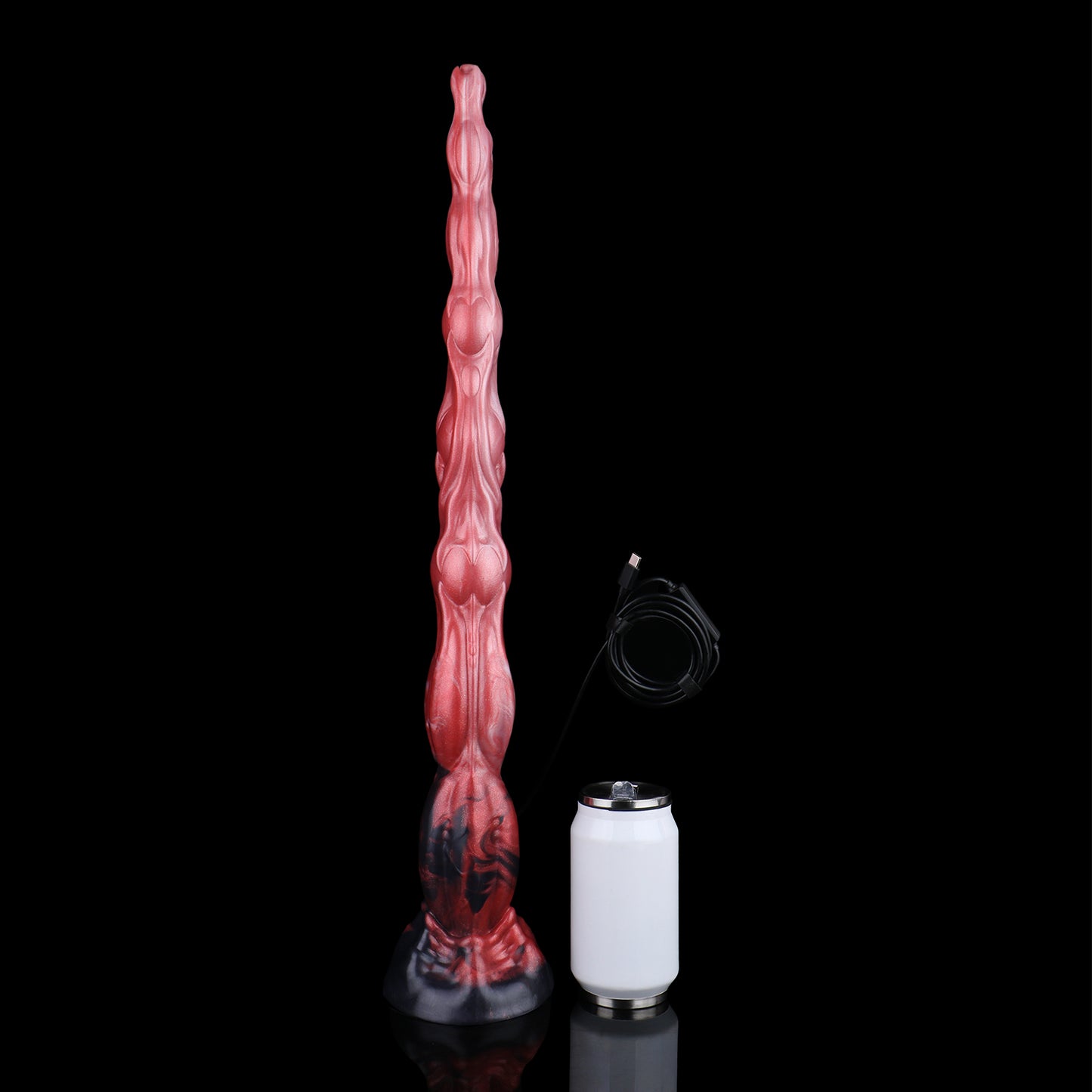 Abgrund-Fantasy Long Dildo – Korallenrot & Cremewolken, Bioenergie-Muskeltextur, HD-Kamera & Saugnapf aus Platin-Silikon