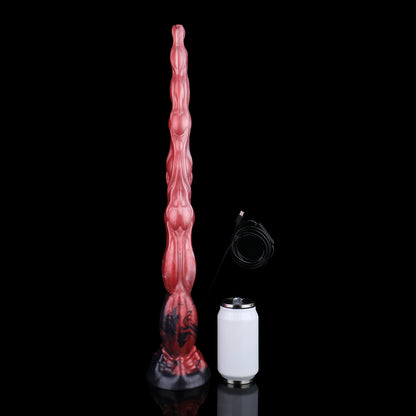 Abgrund-Fantasy Long Dildo – Korallenrot & Cremewolken, Bioenergie-Muskeltextur, HD-Kamera & Saugnapf aus Platin-Silikon