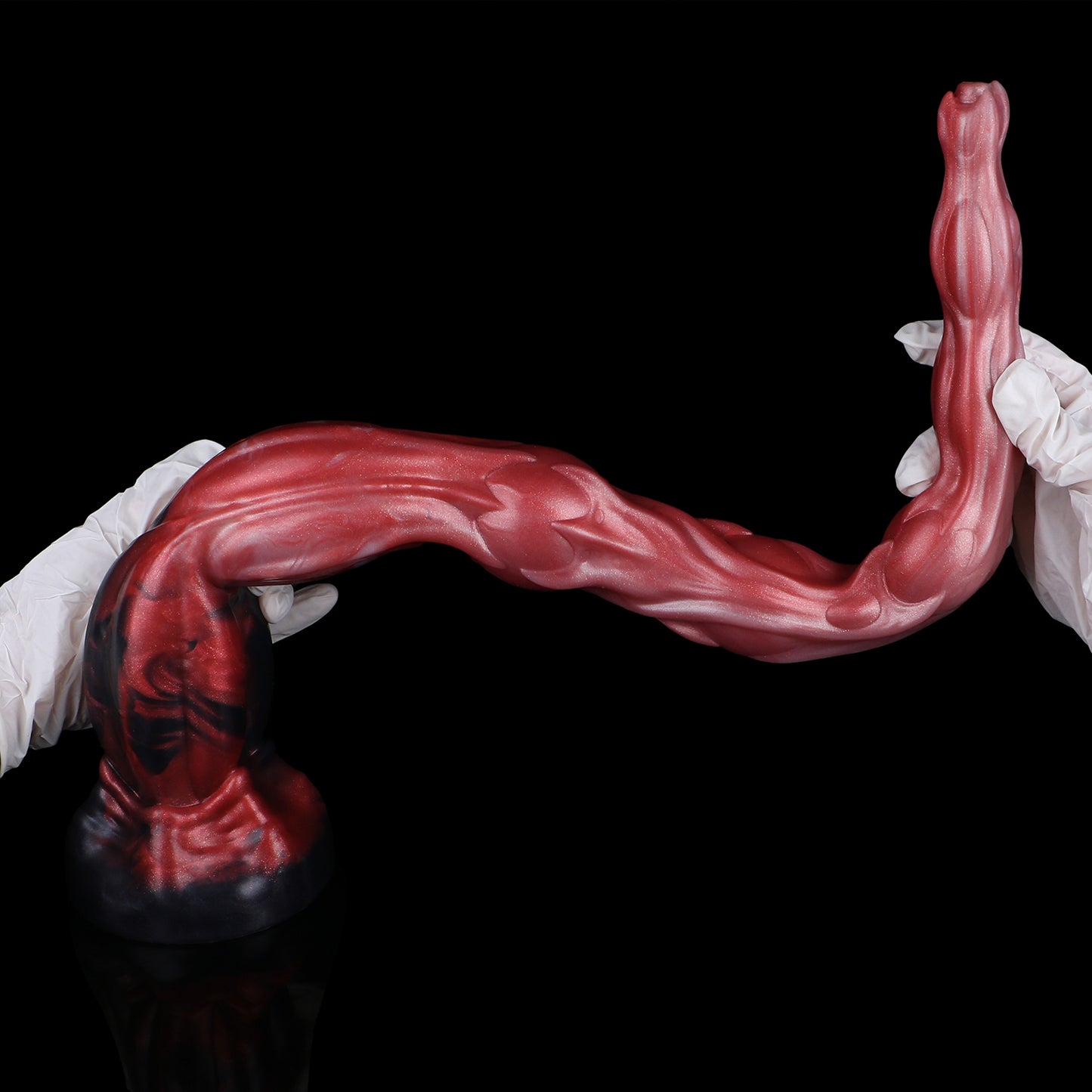 Abgrund-Fantasy Long Dildo – Korallenrot & Cremewolken, Bioenergie-Muskeltextur, HD-Kamera & Saugnapf aus Platin-Silikon