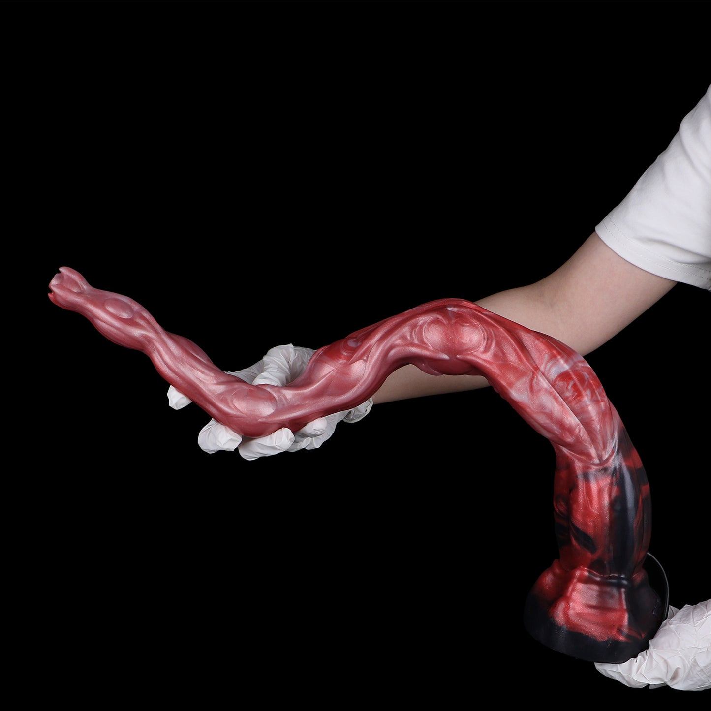 Abgrund-Fantasy Long Dildo – Korallenrot & Cremewolken, Bioenergie-Muskeltextur, HD-Kamera & Saugnapf aus Platin-Silikon