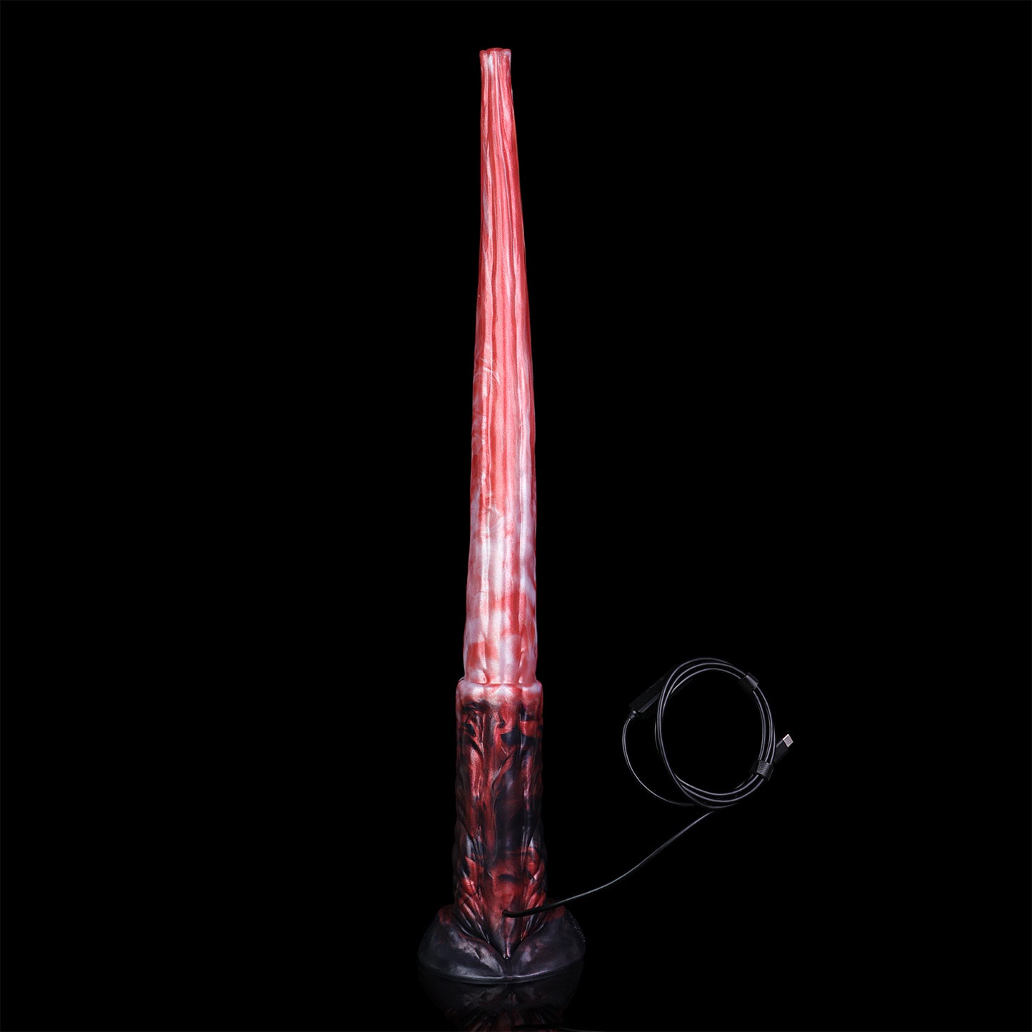 Tiefsee Long Dildo mit HD-Kamera & LED – Tiefrot & Schwarze Aderstruktur, Saugnapf & Flexibles Platin-Silikon