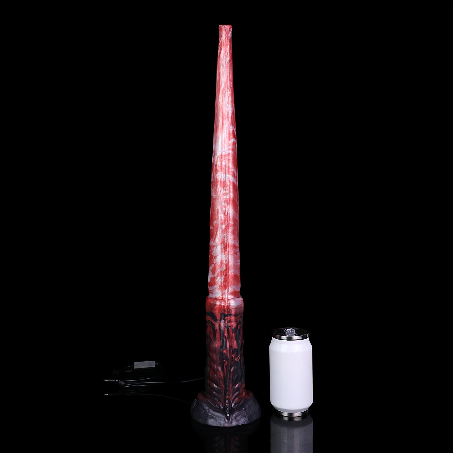 Tiefsee Long Dildo mit HD-Kamera & LED – Tiefrot & Schwarze Aderstruktur, Saugnapf & Flexibles Platin-Silikon