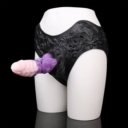 Large Fantasy Dildo Platinum Silicone Strap-On Set - Strap-On Dildo with Baroque Harness and Dragon Scale Shaft