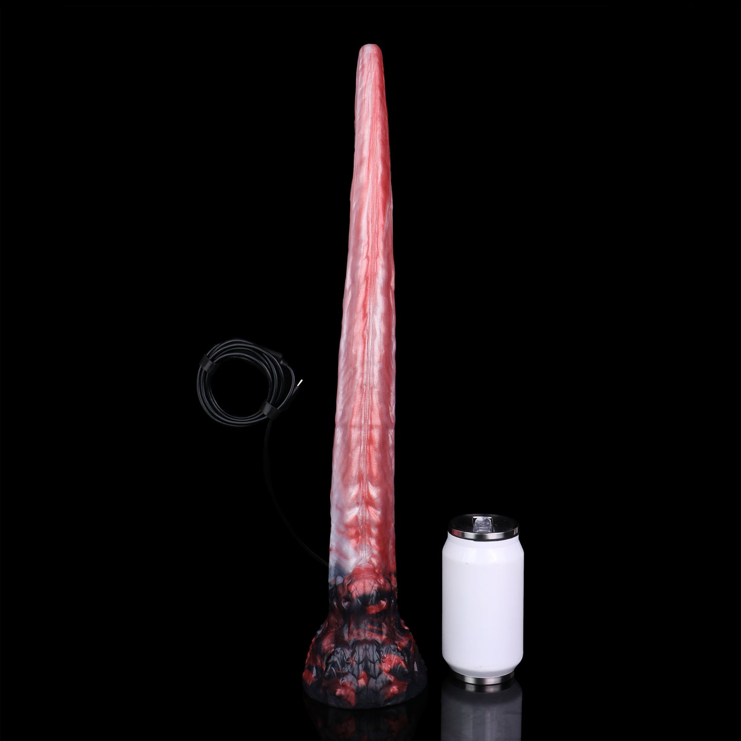 Rotes Drachenauge Long Dildo – Karmesinrot & Weiße Tintenströmungen, Drachenkopf-Sockel mit Goldauge & Drachenschuppen aus Platin-Silikon
