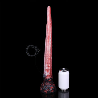 Rotes Drachenauge Long Dildo – Karmesinrot & Weiße Tintenströmungen, Drachenkopf-Sockel mit Goldauge & Drachenschuppen aus Platin-Silikon