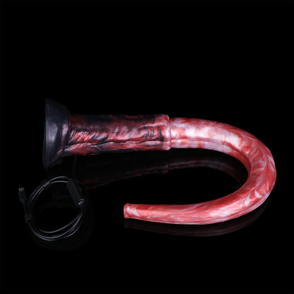Tiefsee Long Dildo mit HD-Kamera & LED – Tiefrot & Schwarze Aderstruktur, Saugnapf & Flexibles Platin-Silikon