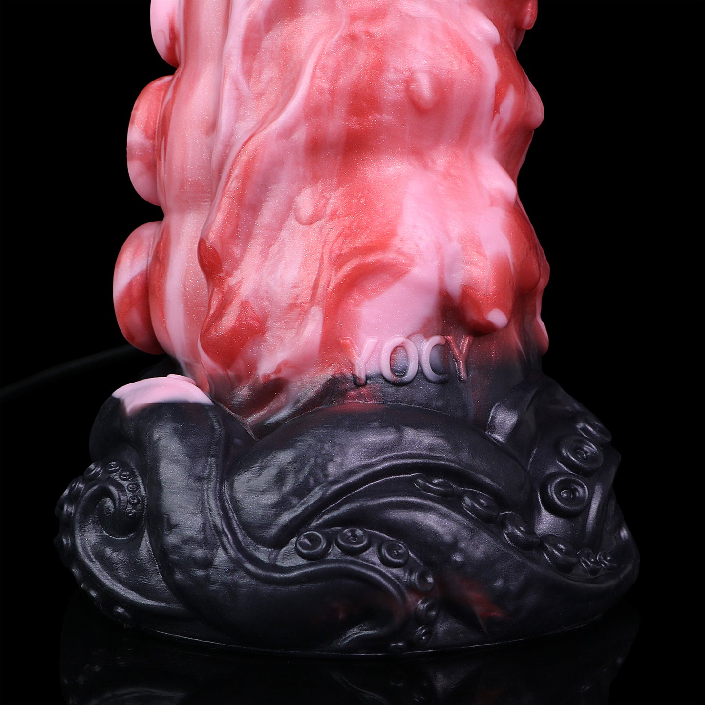 Tiefsee-Tentakel Long Dildo – Korallenpink mit Saugnapf-Reihen, 4 Größen (S/M/L/XL), HD-Kamera & Schwarzer Skulptursockel aus Platin-Silikon