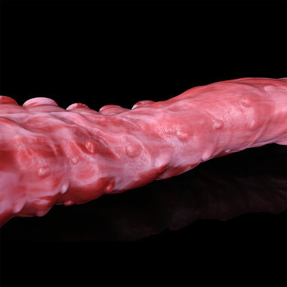 Tiefsee-Tentakel Long Dildo – Korallenpink mit Saugnapf-Reihen, 4 Größen (S/M/L/XL), HD-Kamera & Schwarzer Skulptursockel aus Platin-Silikon