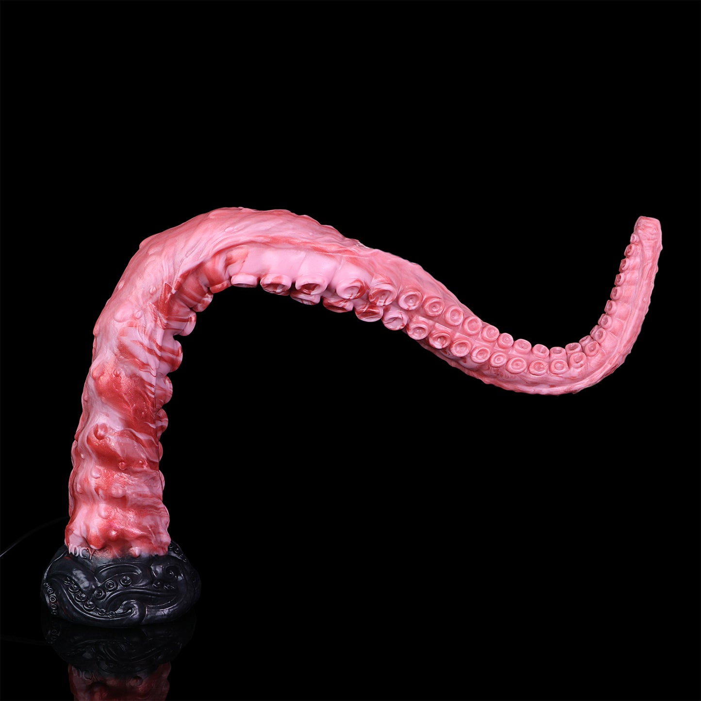 Tiefsee-Tentakel Long Dildo – Korallenpink mit Saugnapf-Reihen, 4 Größen (S/M/L/XL), HD-Kamera & Schwarzer Skulptursockel aus Platin-Silikon