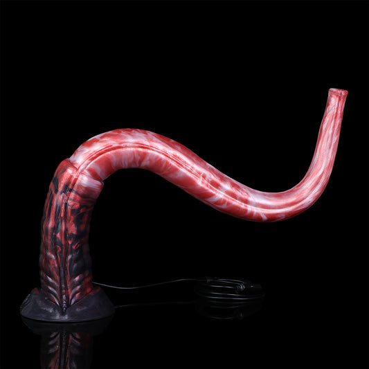 Tiefsee Long Dildo mit HD-Kamera & LED – Tiefrot & Schwarze Aderstruktur, Saugnapf & Flexibles Platin-Silikon