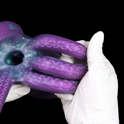 Tintenfisch Sexpuppe in Violett-Cyan mit Acht Tentakeln, Saugnäpfen & Einzelkanal – Violett-Cyan-Marmor, Vakuumpumpen-kompatibel & Platin-Silikon