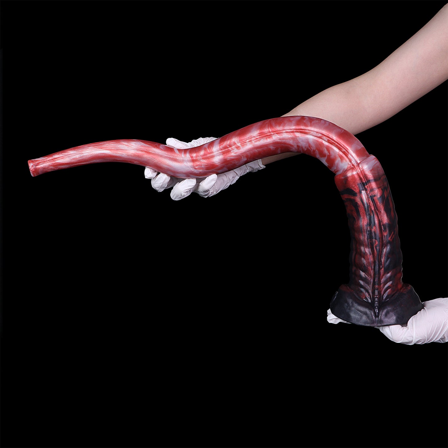 Tiefsee Long Dildo mit HD-Kamera & LED – Tiefrot & Schwarze Aderstruktur, Saugnapf & Flexibles Platin-Silikon