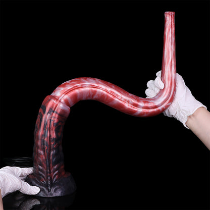 Tiefsee Long Dildo mit HD-Kamera & LED – Tiefrot & Schwarze Aderstruktur, Saugnapf & Flexibles Platin-Silikon