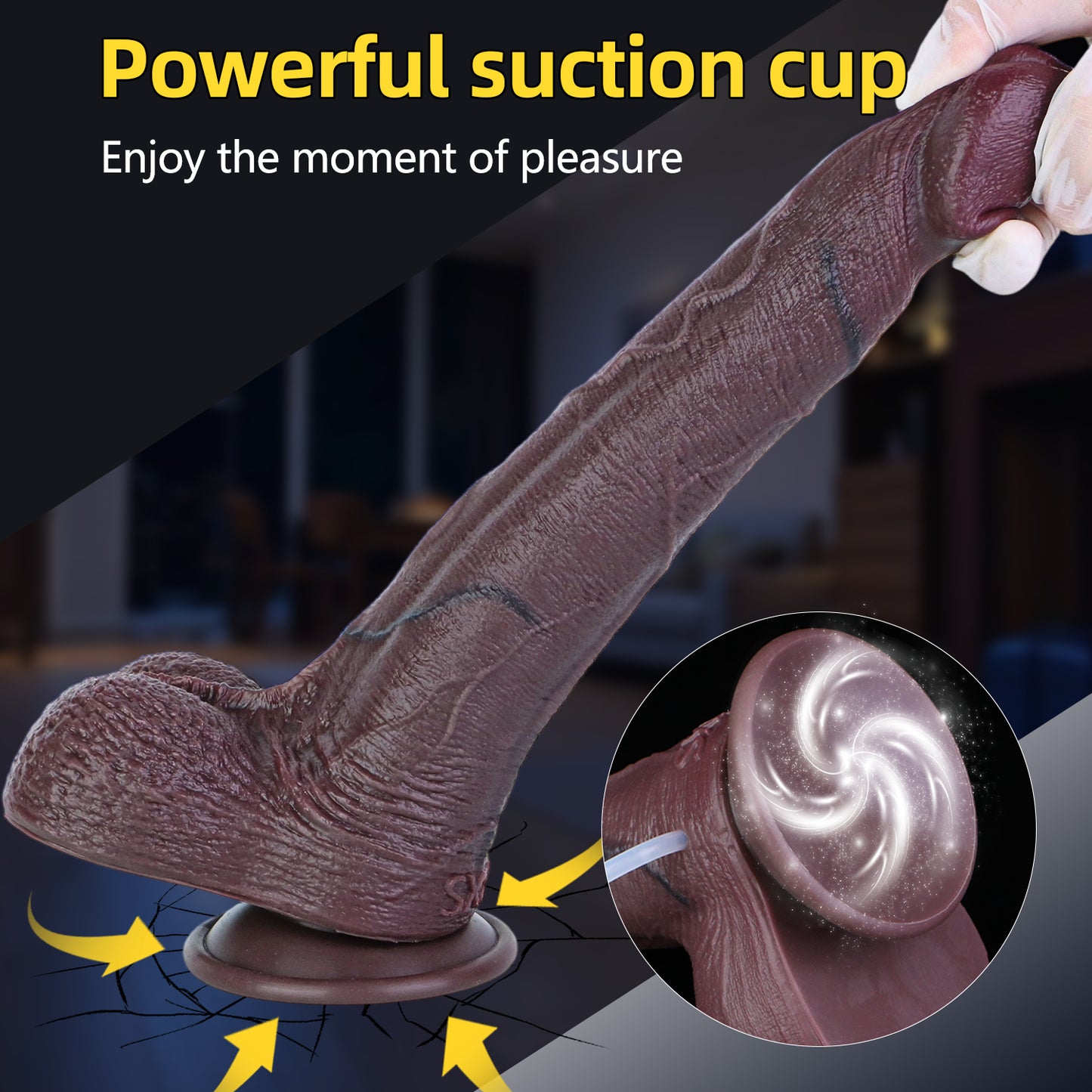 BBC Squirting Dildo Schokolade - Quer-Dermis Hauttonfalten | Ejakulierender Dildo Platin