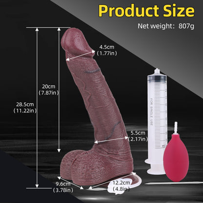 BBC Squirting Dildo Schokolade - Quer-Dermis Hauttonfalten | Ejakulierender Dildo Platin