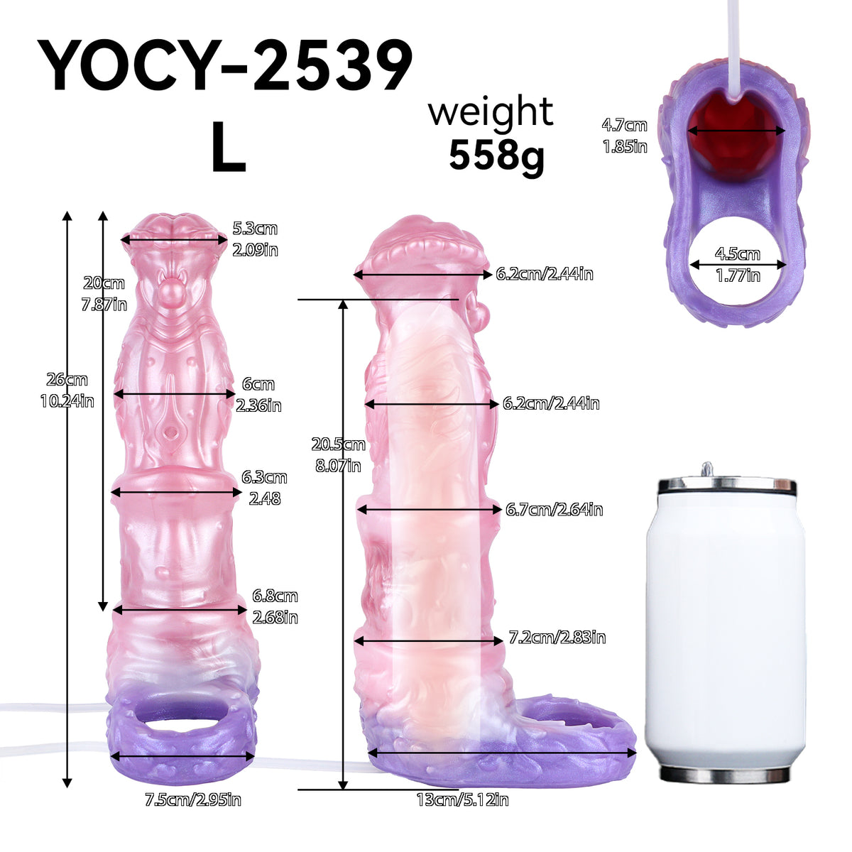 Kronenkreatur Penis Sleeve – Fächerblatt-Coronarand, Segmentierter Muskelschaft, Rosa-Violett-Farbverlauf & Spritzfunktion aus Platin-Silikon | S/M/L