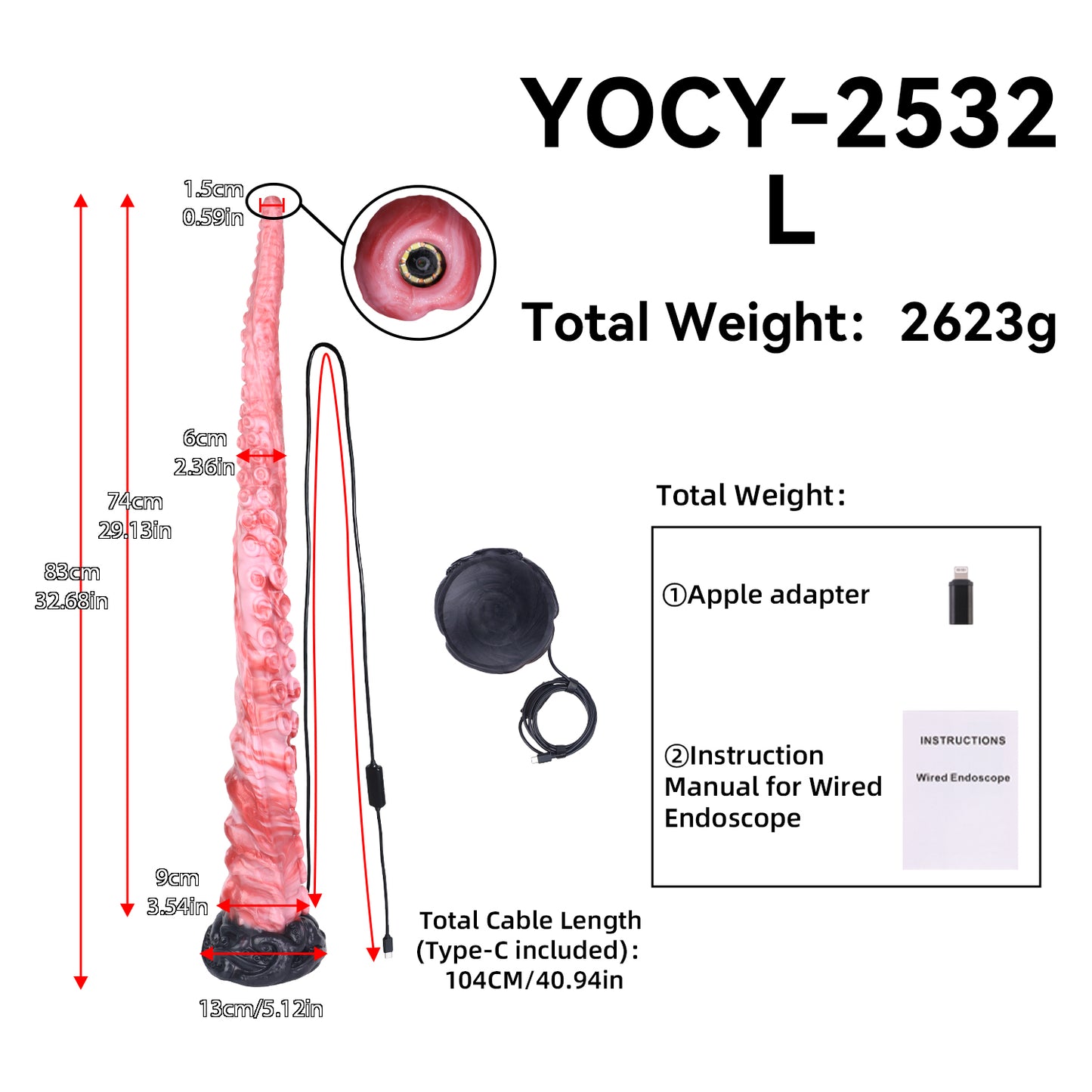 Tiefsee-Tentakel Long Dildo – Korallenpink mit Saugnapf-Reihen, 4 Größen (S/M/L/XL), HD-Kamera & Schwarzer Skulptursockel aus Platin-Silikon