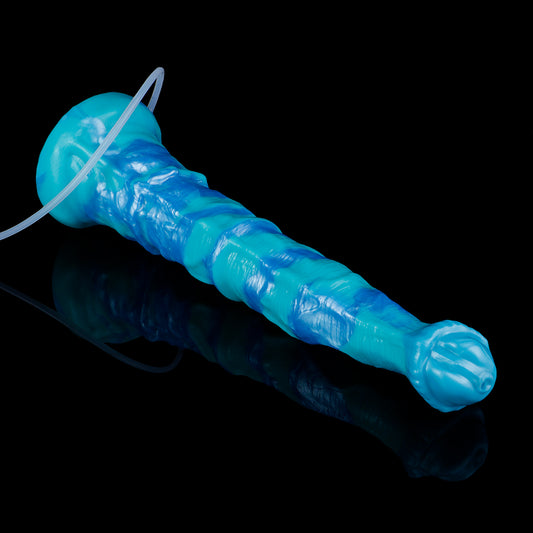 Alien Dildo Eisblau Platinsilikon-Spiralschaft mit Squirt-Funktion | SilikonLust