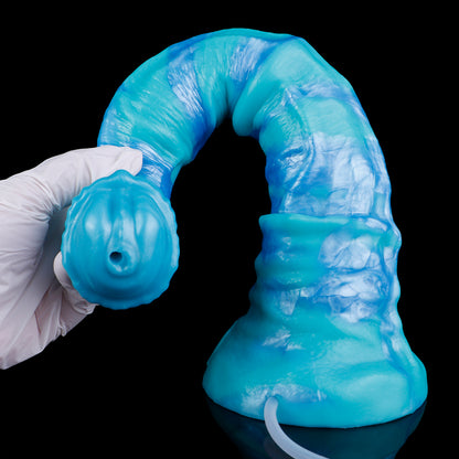 Alien Dildo Eisblau Platinsilikon-Spiralschaft mit Squirt-Funktion | SilikonLust