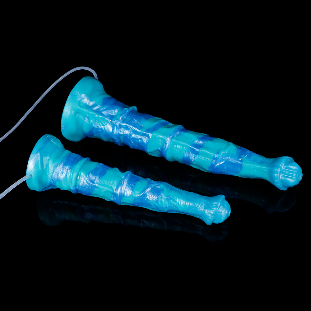 Alien Dildo Eisblau Platinsilikon-Spiralschaft mit Squirt-Funktion | SilikonLust