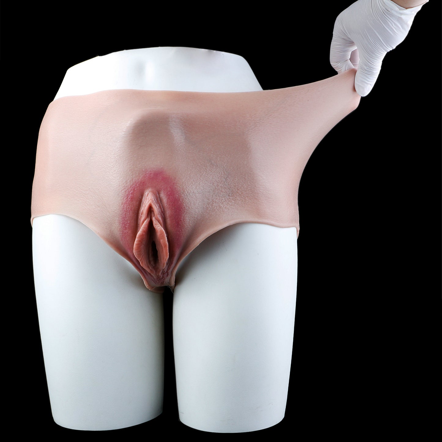 Pussy Panties mit Handbesprühter Vulva – Naturhautton, Penetrierbarer Kanal & Platin-Silikon für Femboys
