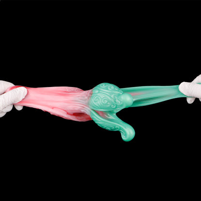 Fantasy Butt Plug & Pocket Pussy in Einem – Mintgrüne Tentakel, Korallenrosa Blütenblätter & Leder-Harness aus Platin-Silikon