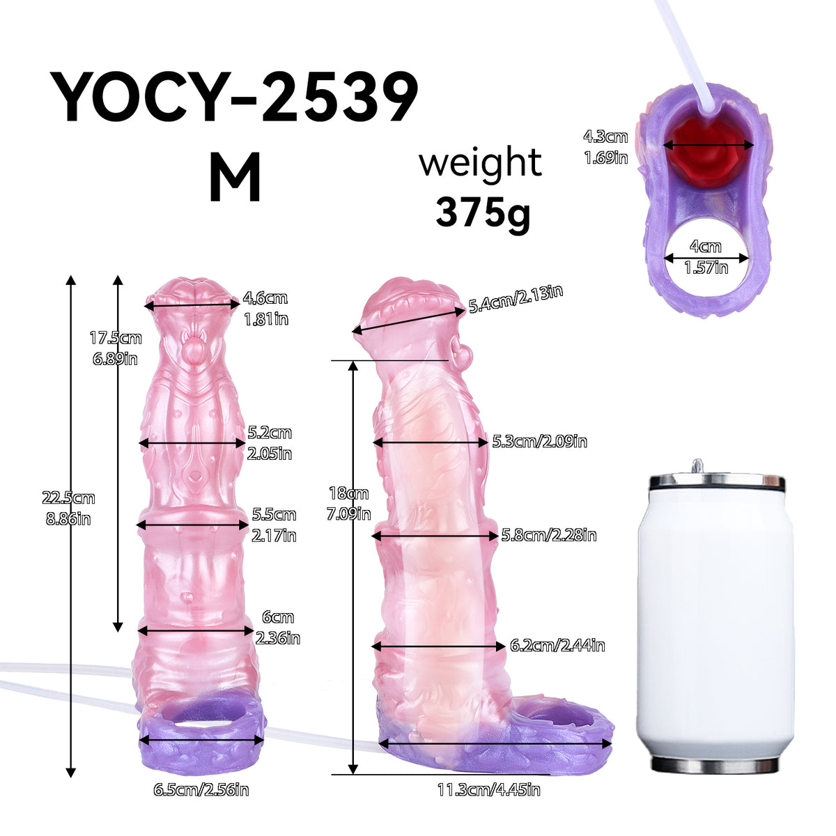 Kronenkreatur Penis Sleeve – Fächerblatt-Coronarand, Segmentierter Muskelschaft, Rosa-Violett-Farbverlauf & Spritzfunktion aus Platin-Silikon | S/M/L