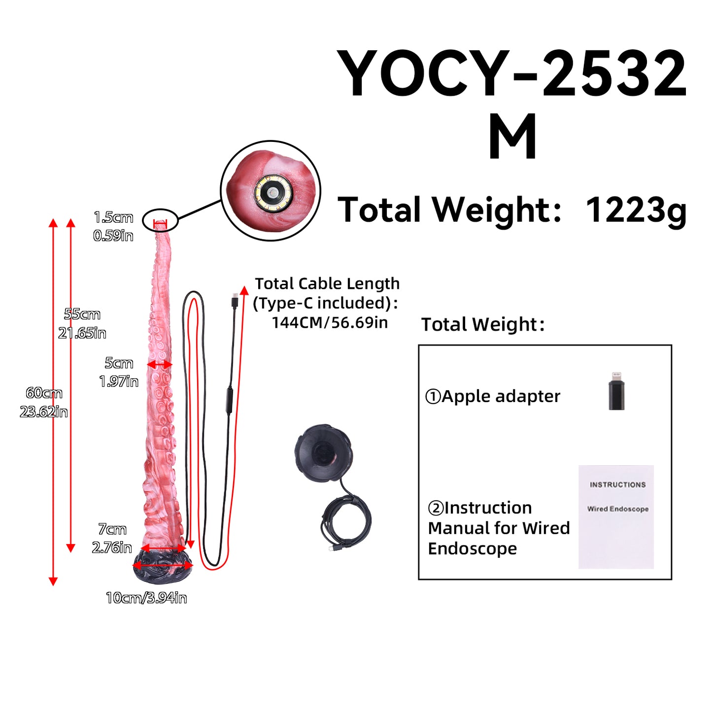 Tiefsee-Tentakel Long Dildo – Korallenpink mit Saugnapf-Reihen, 4 Größen (S/M/L/XL), HD-Kamera & Schwarzer Skulptursockel aus Platin-Silikon