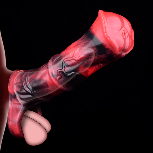 Bionic Equine Penis Sleeve Silicone - Horse Dong Sleeve 3D Vein Structure Vibration +5cm