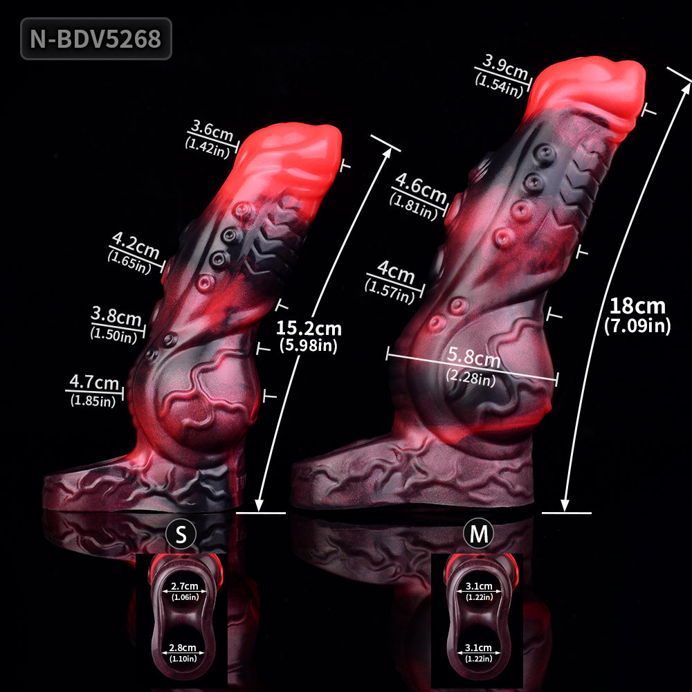 Segmented Penis Sleeve – Totem Relief & Lava Gradient in Platinum Silicone