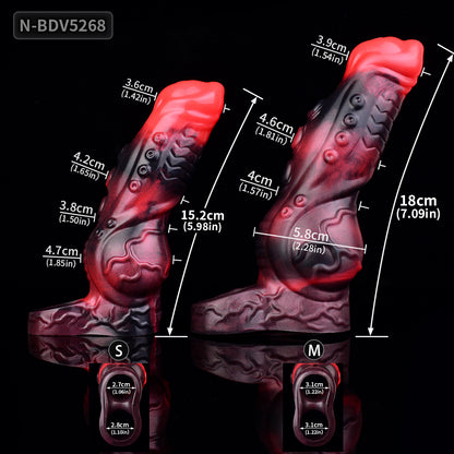 Segmented Penis Sleeve – Totem Relief & Lava Gradient in Platinum Silicone