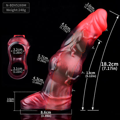 Penis sleeve with scrotum design – double ring system & smoked glass silicone