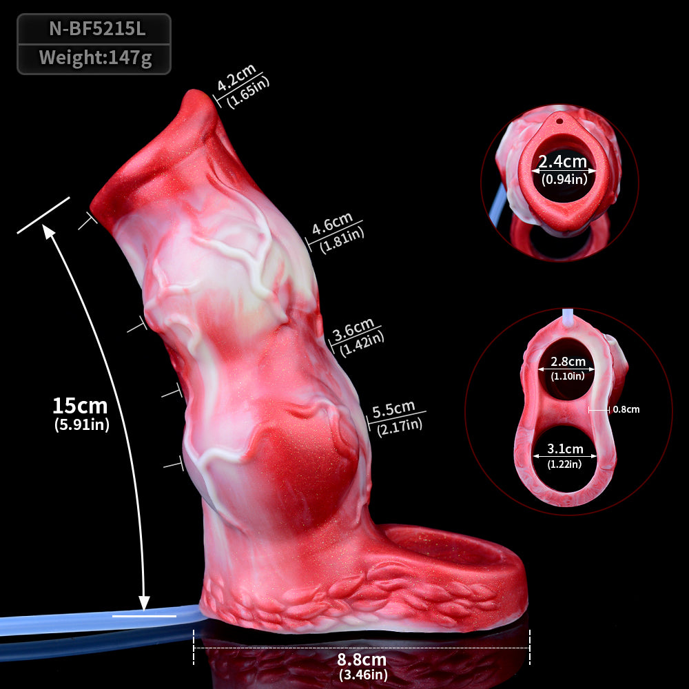 Fleshy Blood Vein Penis Sleeve | Platinum Silicone Red Marble Cock Sleeve with Blood Vessel Marble Casting