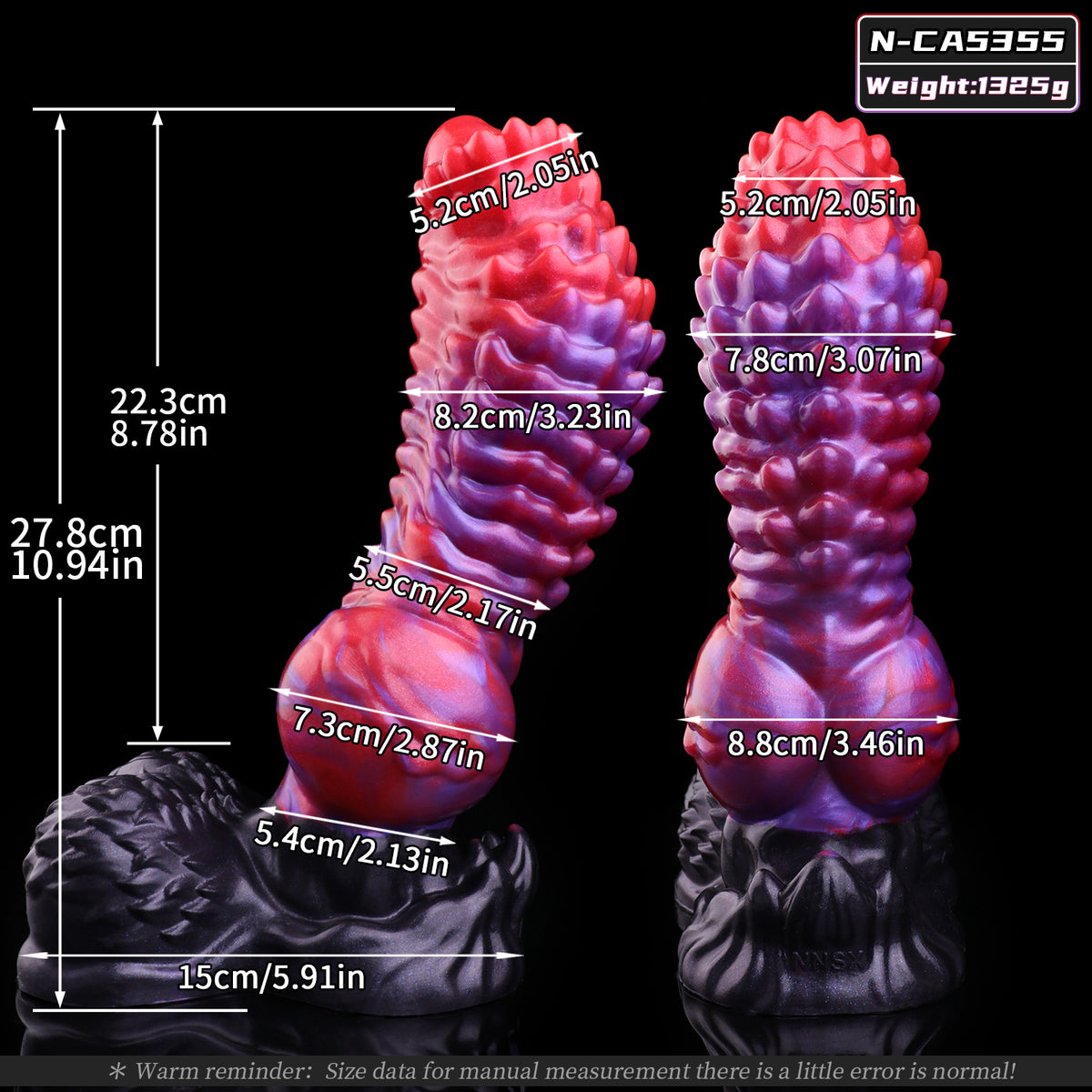 Dornenherz Dog Dildo – Ringförmig Geschichtete Fleisch-Kegelstacheln, Rot-Violett-Verlauf, Hoden-Knotensockel mit Pelzrelief & Rauchgrauer Freiformsaugnapf aus Platin-Silikon