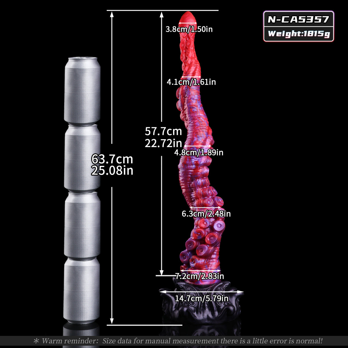 Kraken-Tentakel Long Dildo – Progressiv Vergrößernde Ringnapf-Saugscheiben, Rot-Violett-Perlmuttwirbel, S-Kurven-Tentakelschaft & Schwarzer Oktopus-Reliefsockel mit Saugnapf aus Platin-Silikon