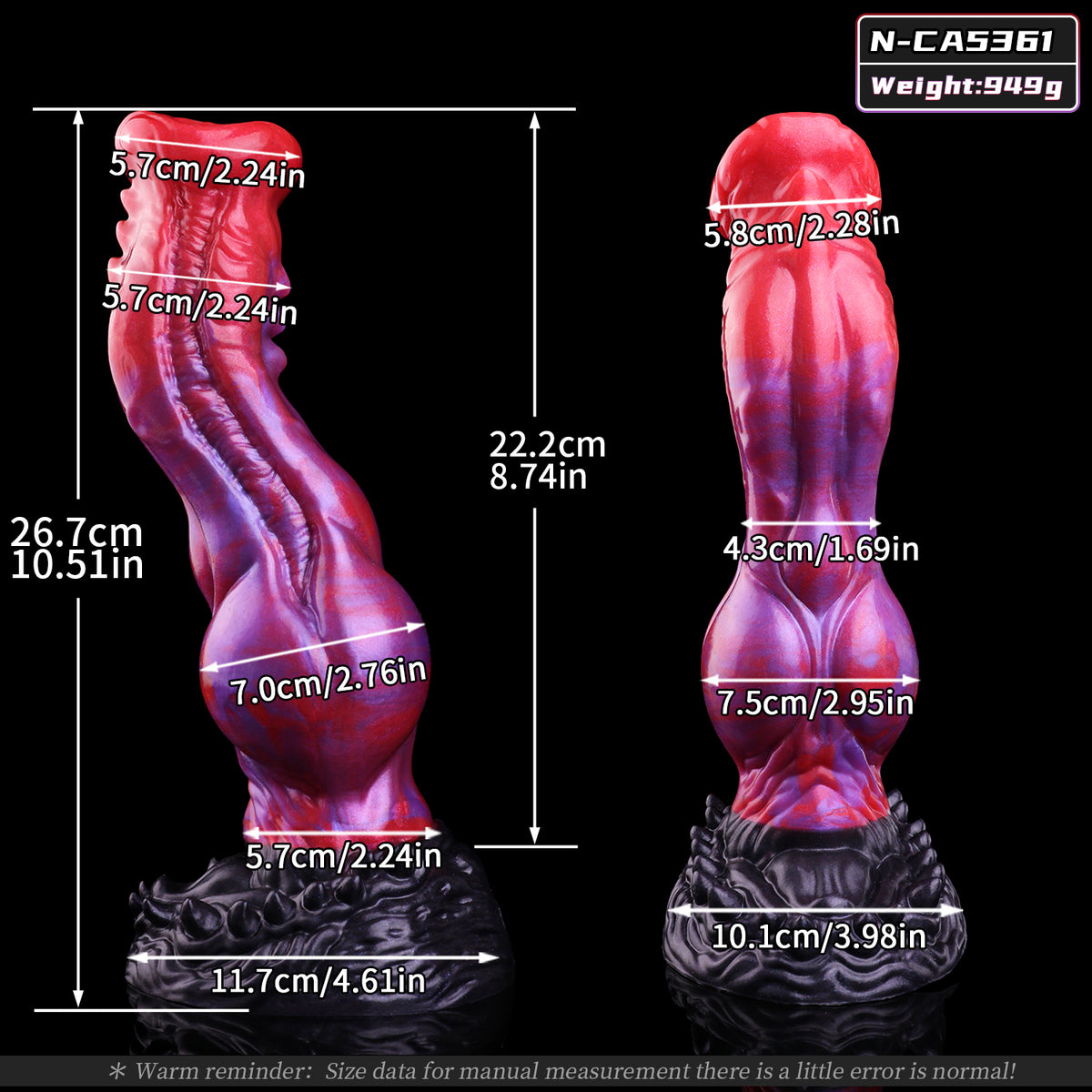 Bestienrachen Dog Dildo – Trichter-Rosetten-Glans, Bilaterale Dreiecksstachel-Reihen, Doppel-S-Kurven-Schaft, Kugelexpansionszone & Schwarzer Orgänisch-Zahn-Saugnapf-Sockel aus Platin-Silikon