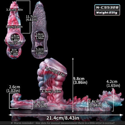 Mystisches Alien Penis Sleeve im Rot-Blau-Marmor-Design – Mit Verzögerungsring & genopptem Stimulator für Paare
