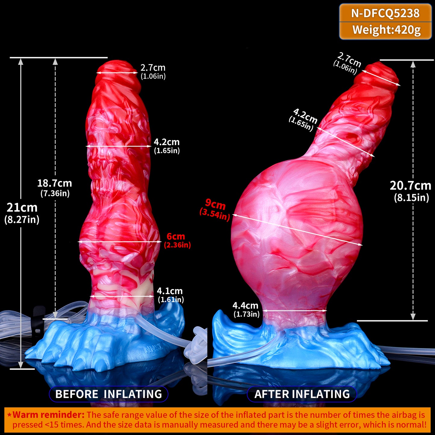 Feuerflammen Eisgletscher Fantasy Dildo - Aufblasbarer Knot Schuppentextur Injizierend for Kontrollierte Extremdehnung