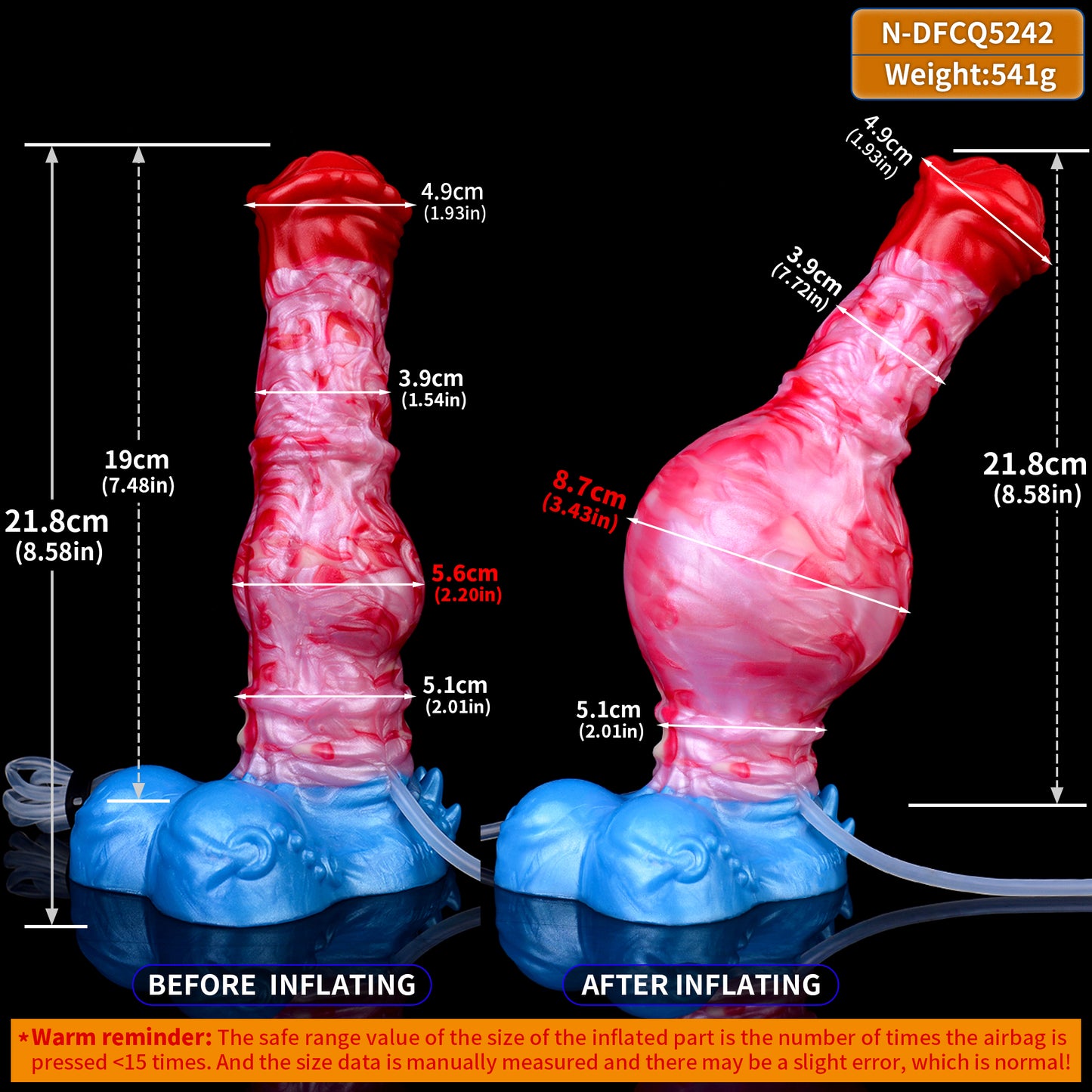 Organischer Feuerwirbel Squirting Dildo - Aufblasbarer Doppelknot Muskelstrang Menschliche Eichel for Progressive Doppeldehnung