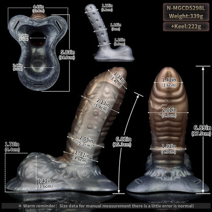 Sculptural Mocha Grey Fantasy Strap Penis Sleeve - Dragon Scale BDSM Harness Set for a Dominant Presence | SilikonLust