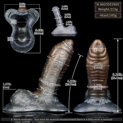 Sculptural Mocha Grey Fantasy Strap Penis Sleeve - Dragon Scale BDSM Harness Set for a Dominant Presence | SilikonLust