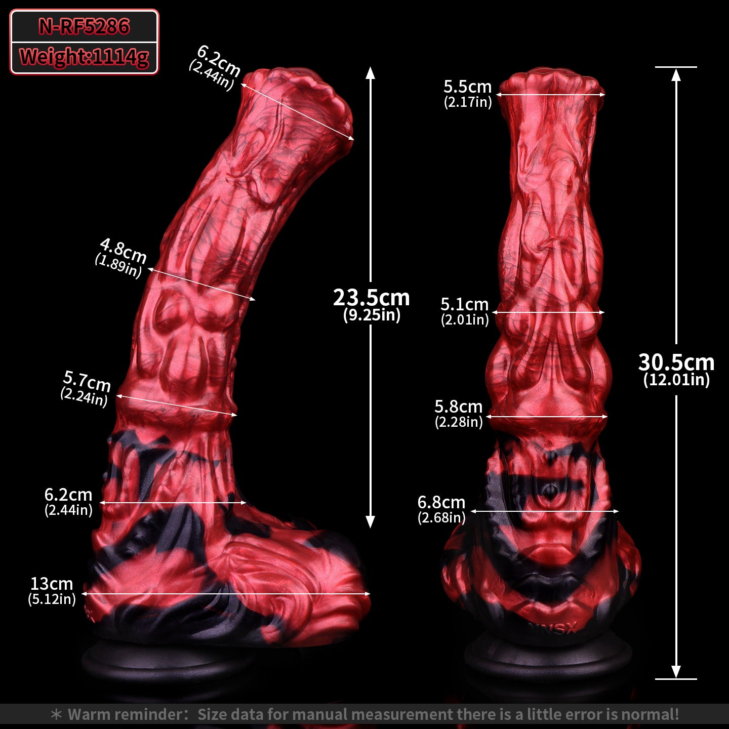 Wild Horse Dildo Fantasy - C-Kurve Flacher Kopf | Kugelknoten Krallenbasis Rot-Schwarz Platin