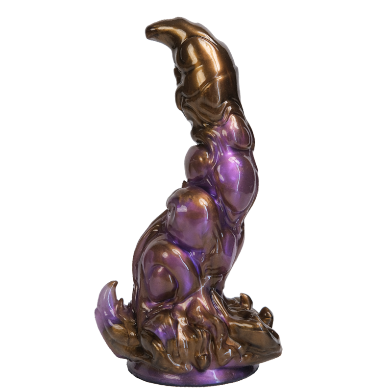 Skorpion-Dildo aus der Tierkreiszeichen-Serie – Granulares Wechselspiel, Skorpionschwanz-Haken & Antikbronze-Violett aus Platin-Silikon (XS/S/M)