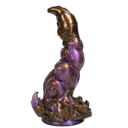 Skorpion-Dildo aus der Tierkreiszeichen-Serie – Granulares Wechselspiel, Skorpionschwanz-Haken & Antikbronze-Violett aus Platin-Silikon (XS/S/M)