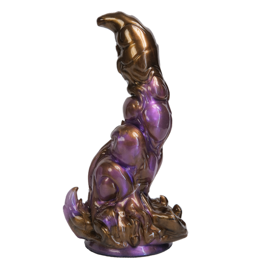 Skorpion-Dildo aus der Tierkreiszeichen-Serie – Granulares Wechselspiel, Skorpionschwanz-Haken & Antikbronze-Violett aus Platin-Silikon (XS/S/M)
