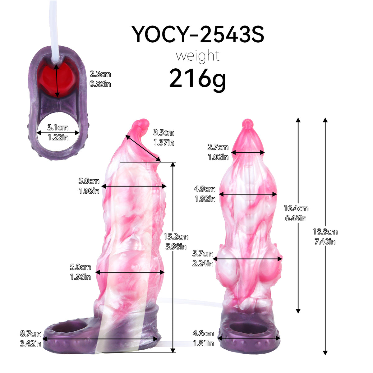 Sternnova Penis Sleeve – Bionische Wulststruktur, Rosa-Weiss-Perlmuttwirbel, Spritzfunktion & Violetter Erweiterungsring-Verzögerungssockel aus Platin-Silikon