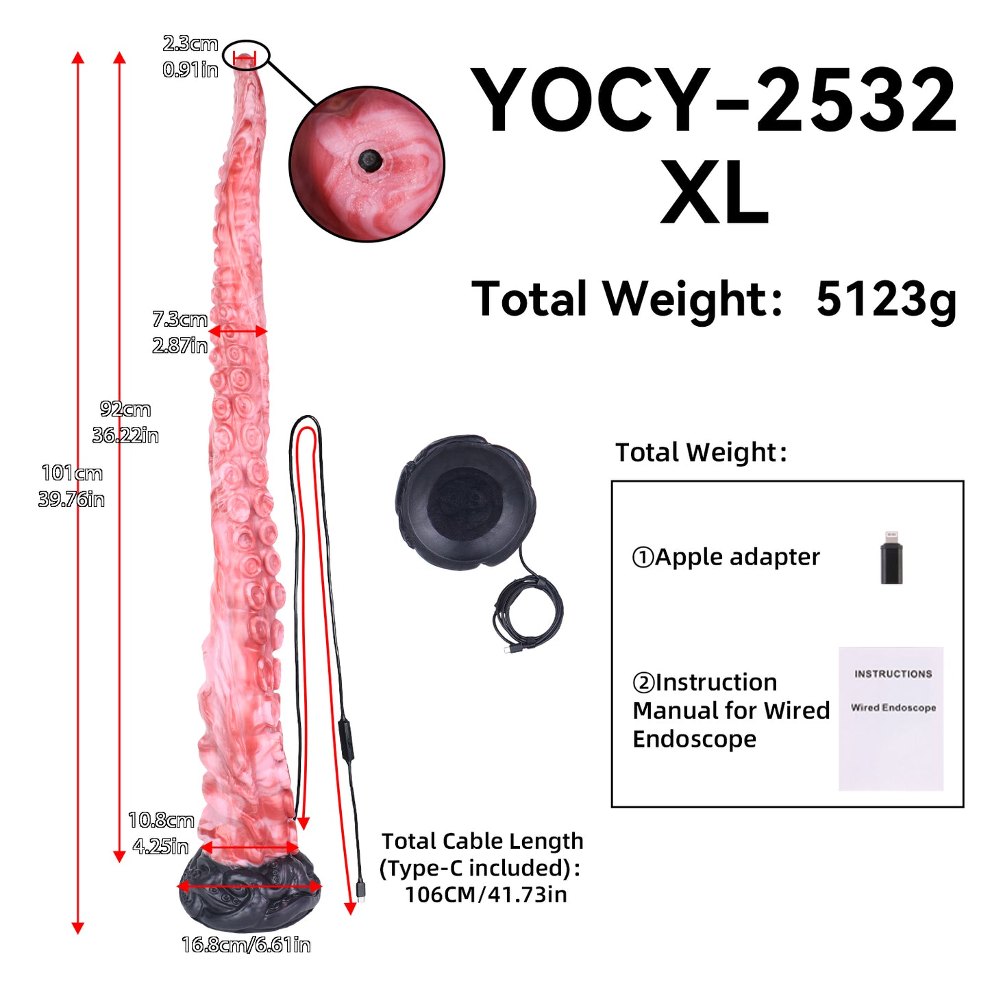 Tiefsee-Tentakel Long Dildo – Korallenpink mit Saugnapf-Reihen, 4 Größen (S/M/L/XL), HD-Kamera & Schwarzer Skulptursockel aus Platin-Silikon